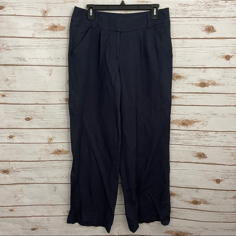 Loft Navy Blue Drapey Wide Leg Pants Linen Blend